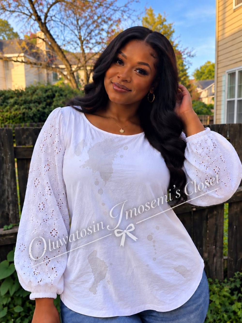 White Lace Sleeve Blouse